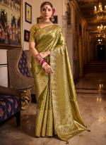 Tissue Silk Olive Green Wedding Wear Swaroski Work Saree